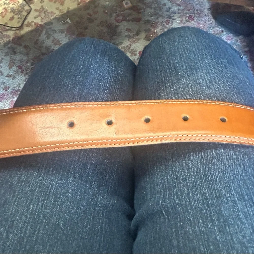 Joseph Abboud Camel Tan Leather Dress Belt 44/110 Brushed Nickel Buckle Classic